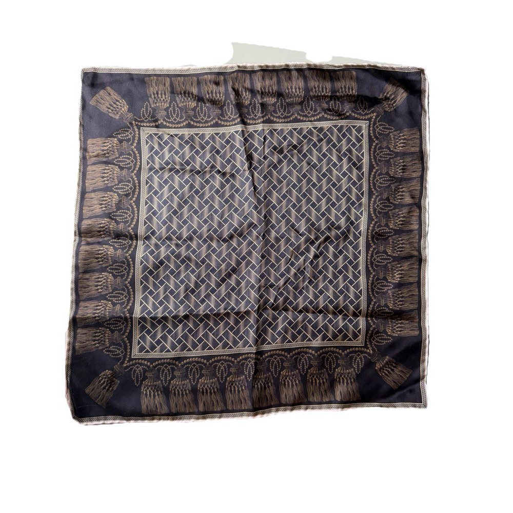 Robert Talbott Pure‎ Silk Pocket Square Black Gold Made in England